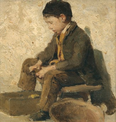 Ragazzo seduto, pulendo verdure da Albert Anker